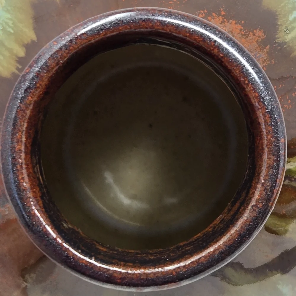 Pottery Vase Egg Shape Multicolor Glazed Timeless Beauty Drip Brown Over Blue